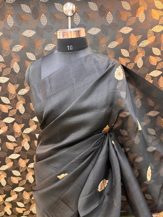 Black Pure Kora Bnarasi Handloom Saree