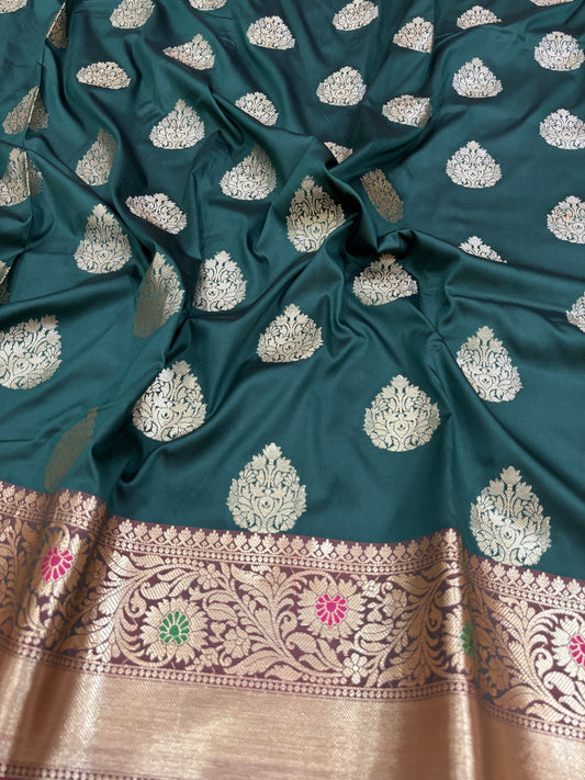 Rama Green Semi Katan Silk Banarasi Saree