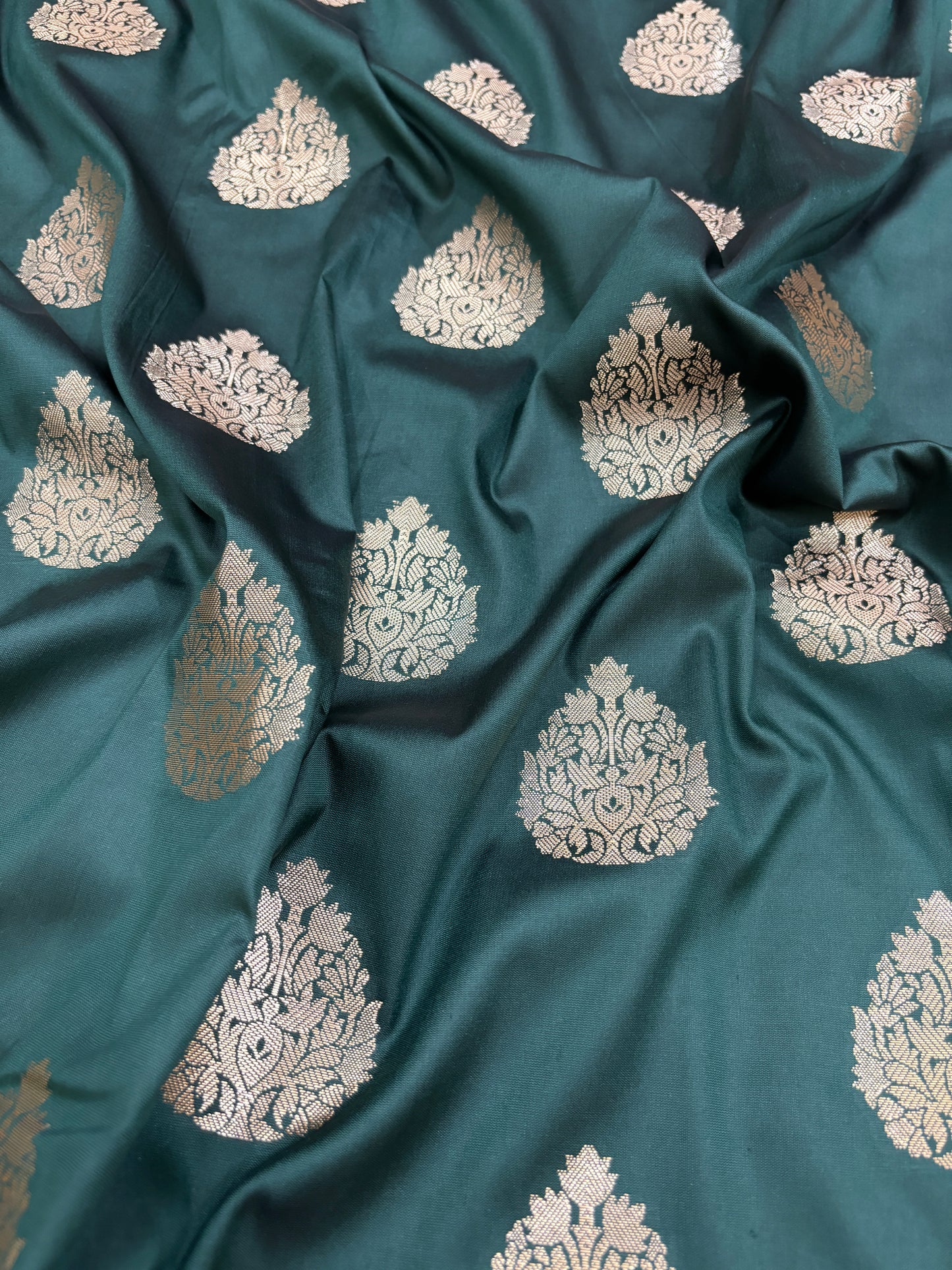 Rama Green Semi Katan Silk Banarasi Saree