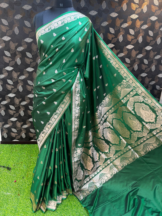 Green Semi Katan Banarasi saree