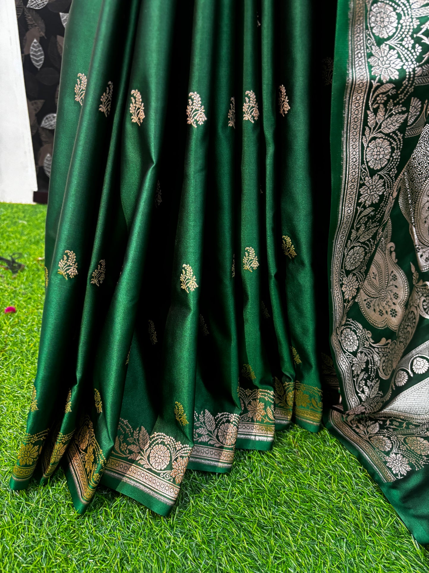 Green Semi Katan Banarasi saree