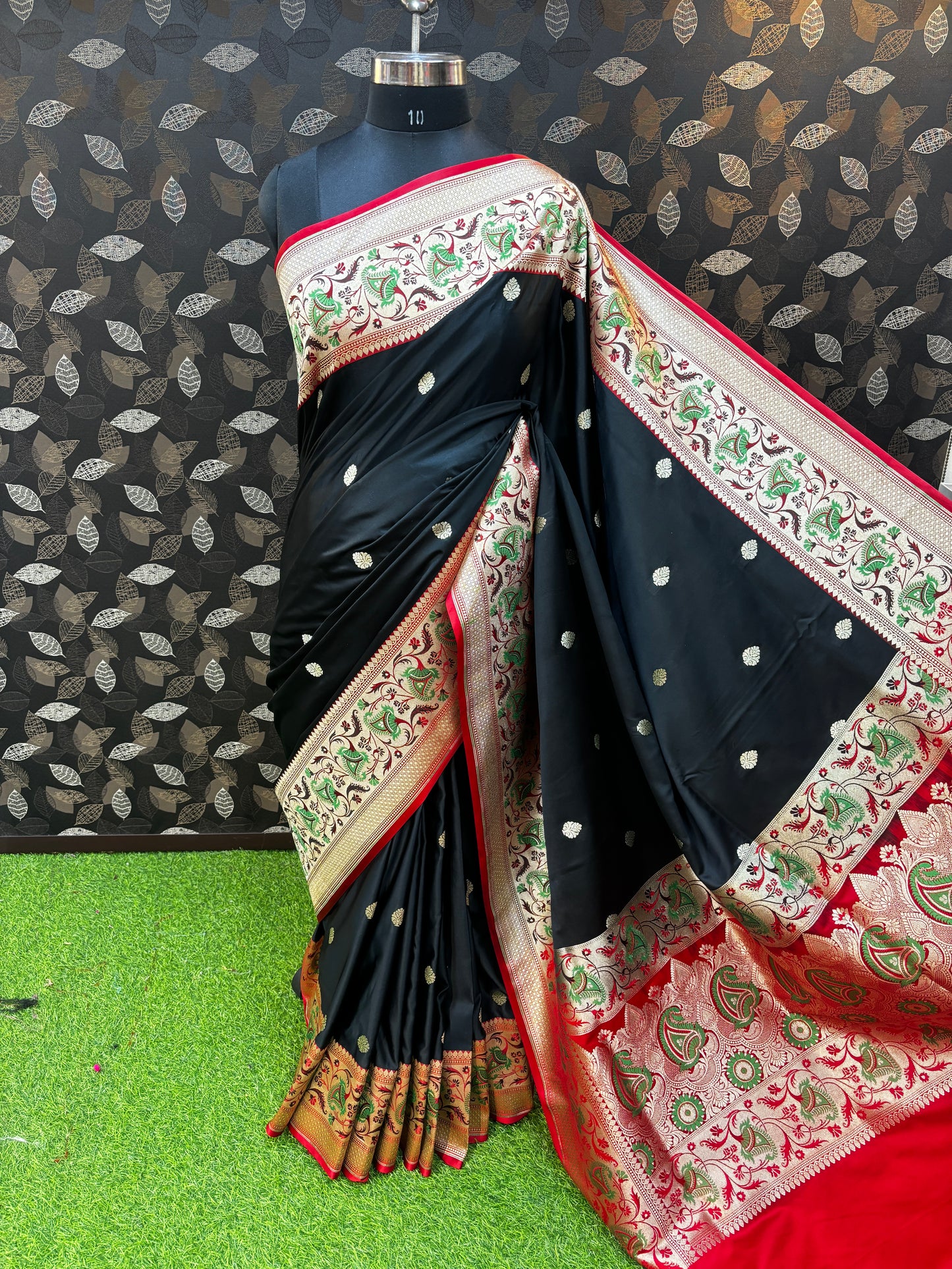 Black and Maroon Semi Katan Silk Saree