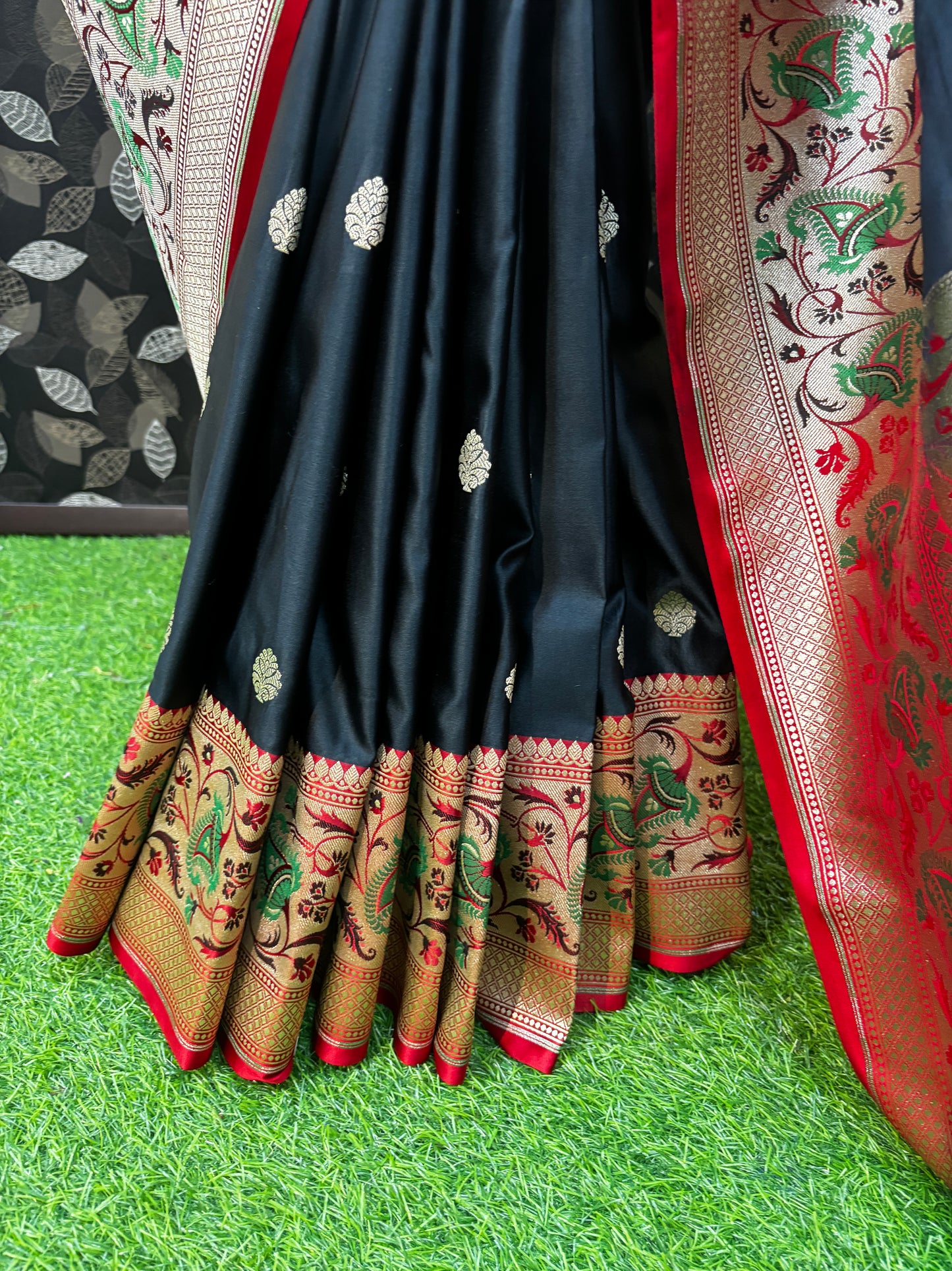 Black and Maroon Semi Katan Silk Saree