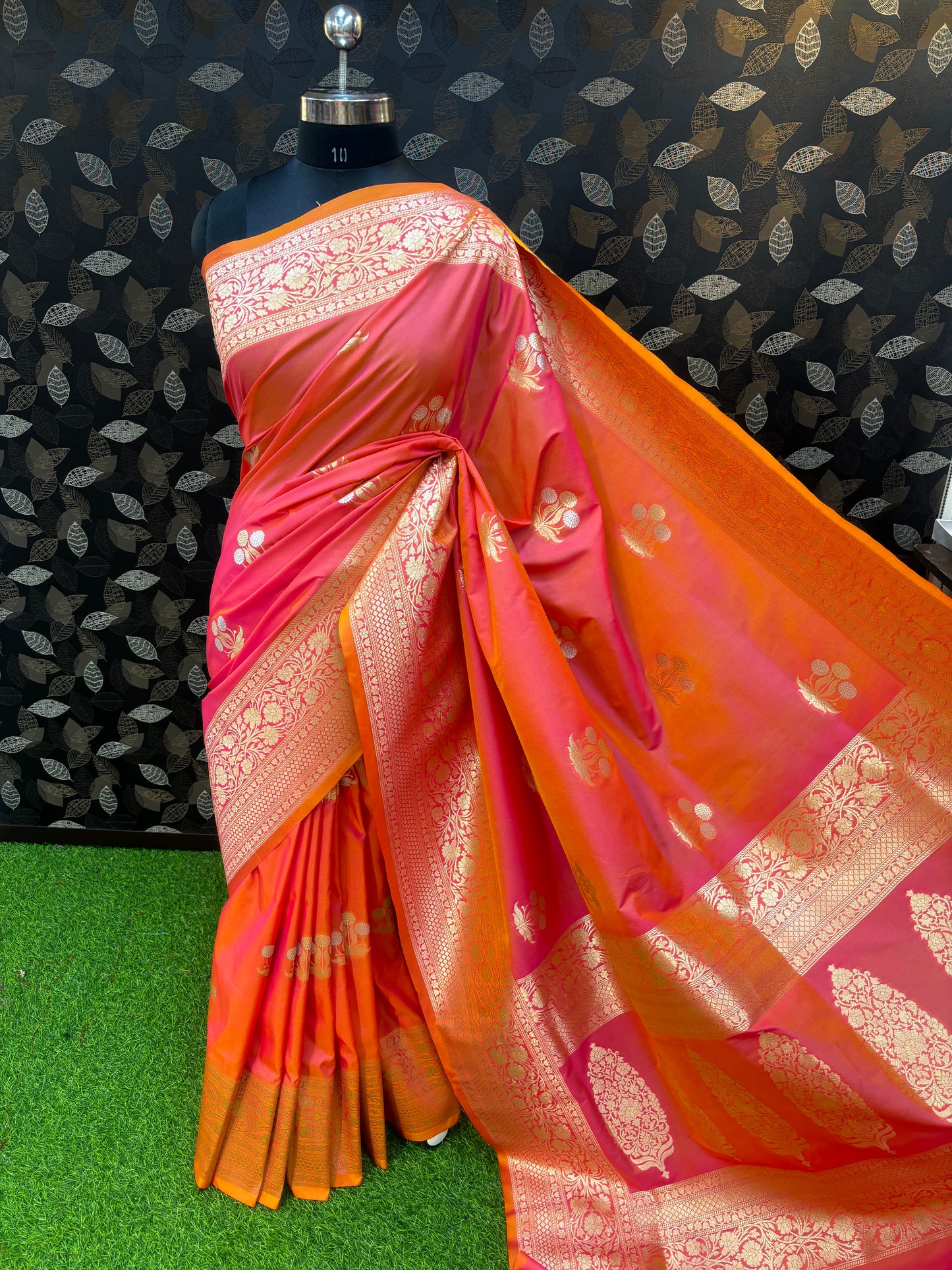 Shaded Orange Semi Katan Silk Saree