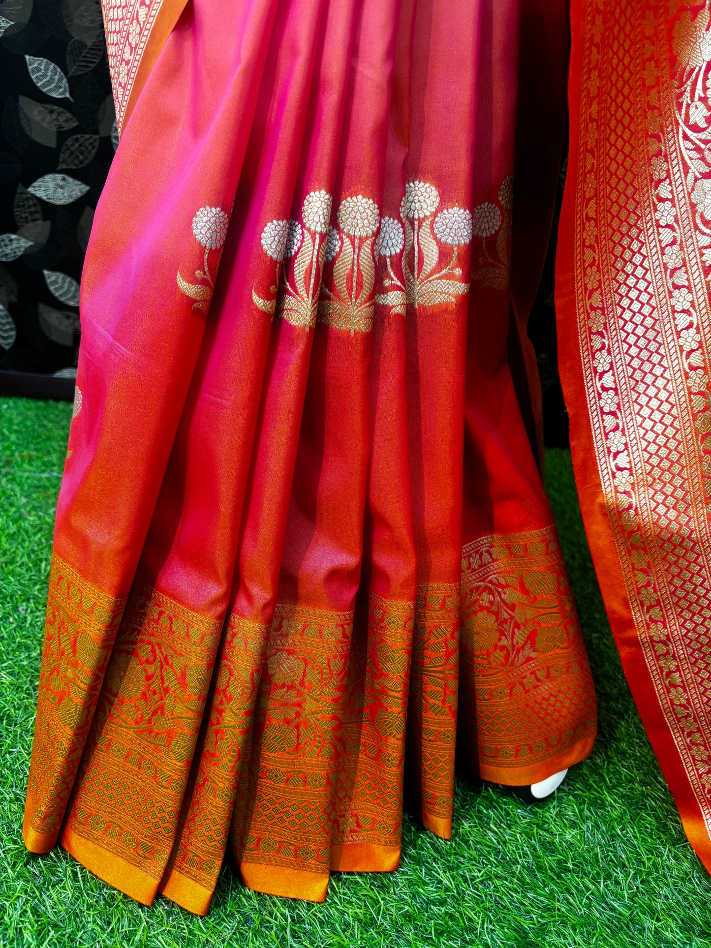 Shaded Orange Semi Katan Silk Saree