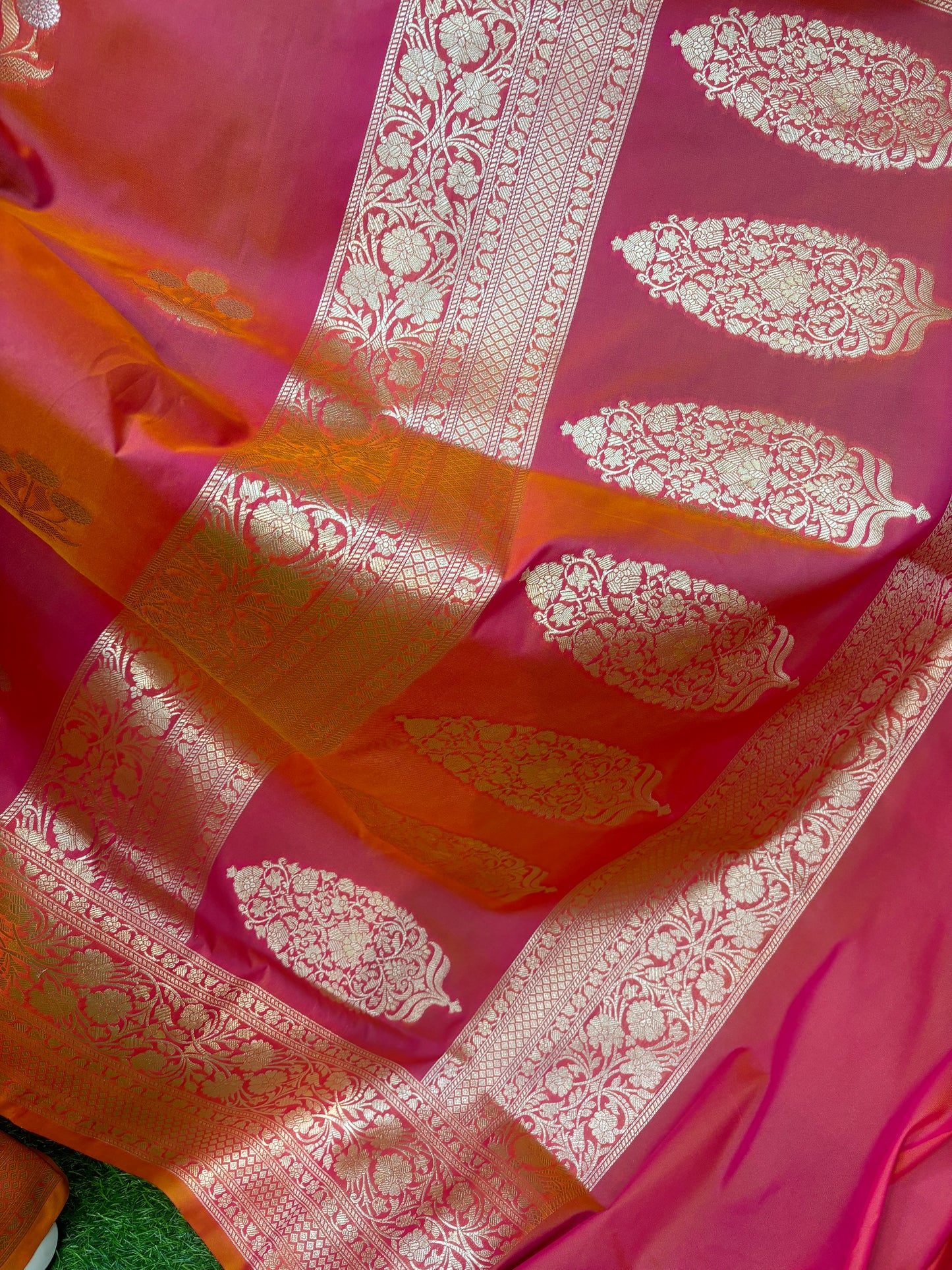 Shaded Orange Semi Katan Silk Saree