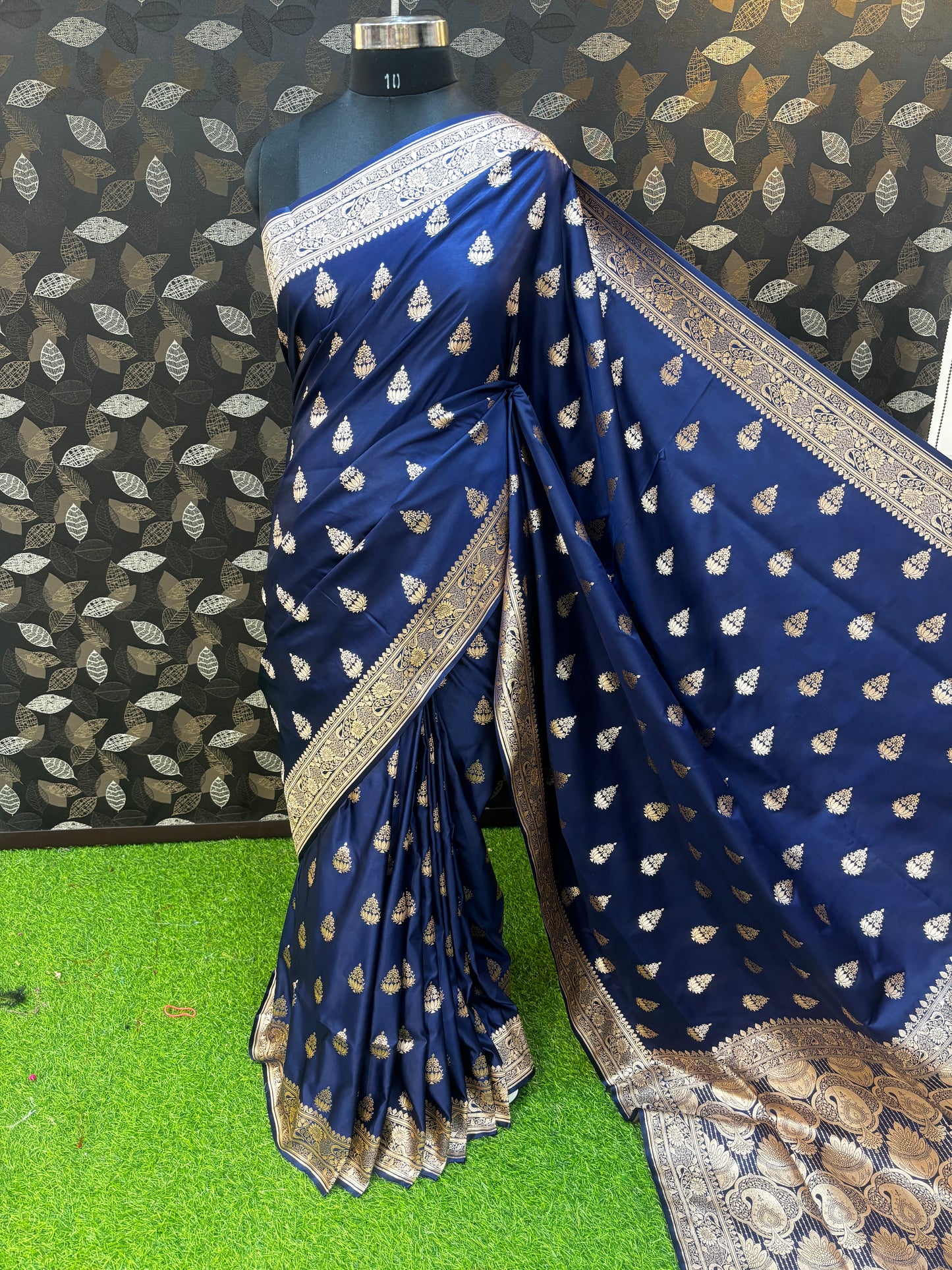 Navy Blue Semi Katan Silk Saree