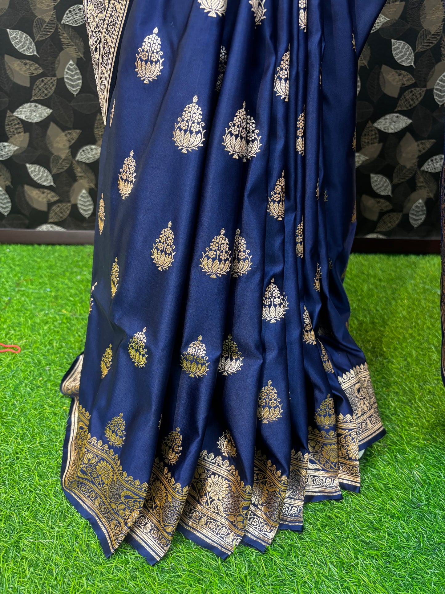 Navy Blue Semi Katan Silk Saree