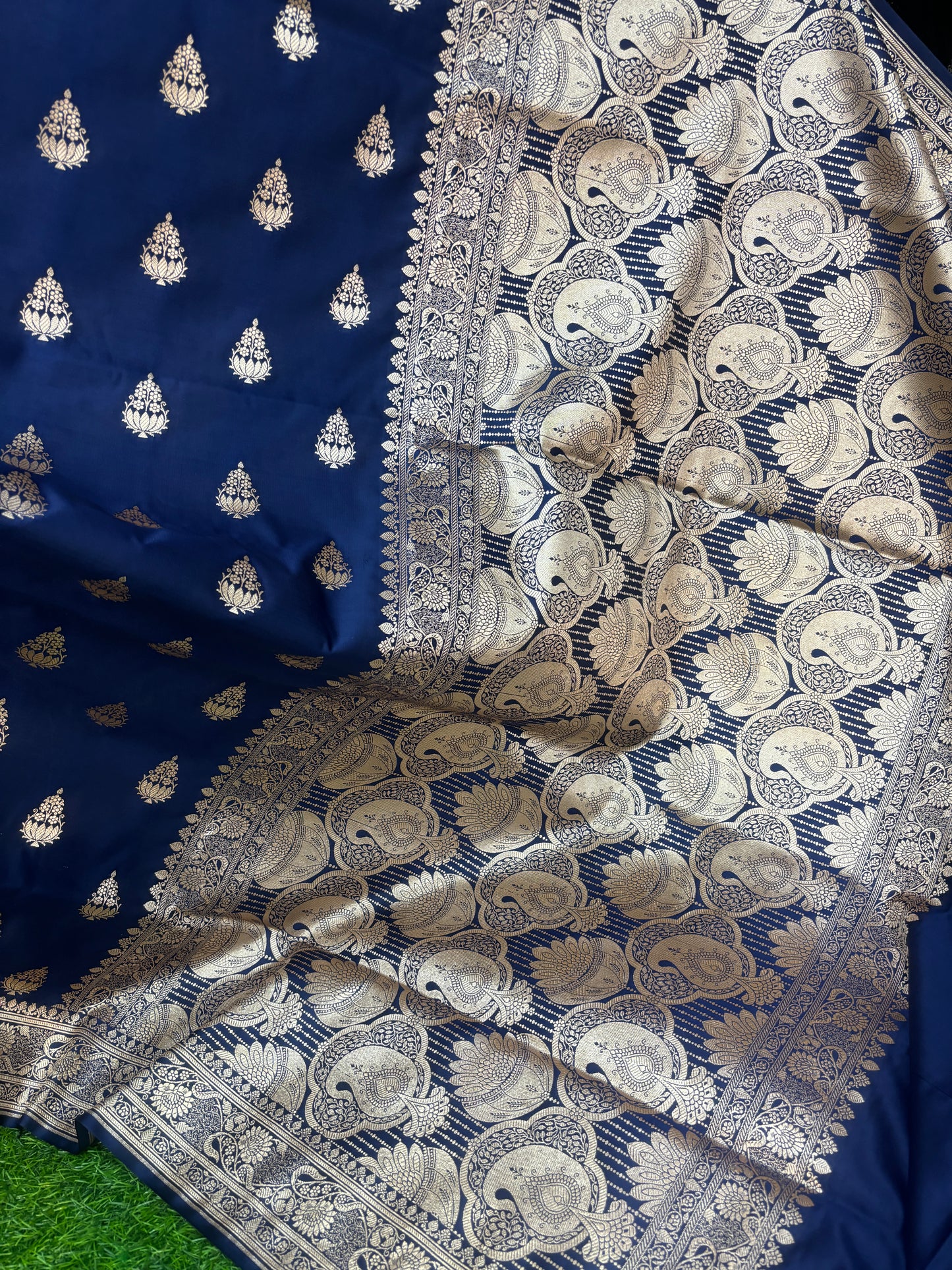 Navy Blue Semi Katan Silk Saree