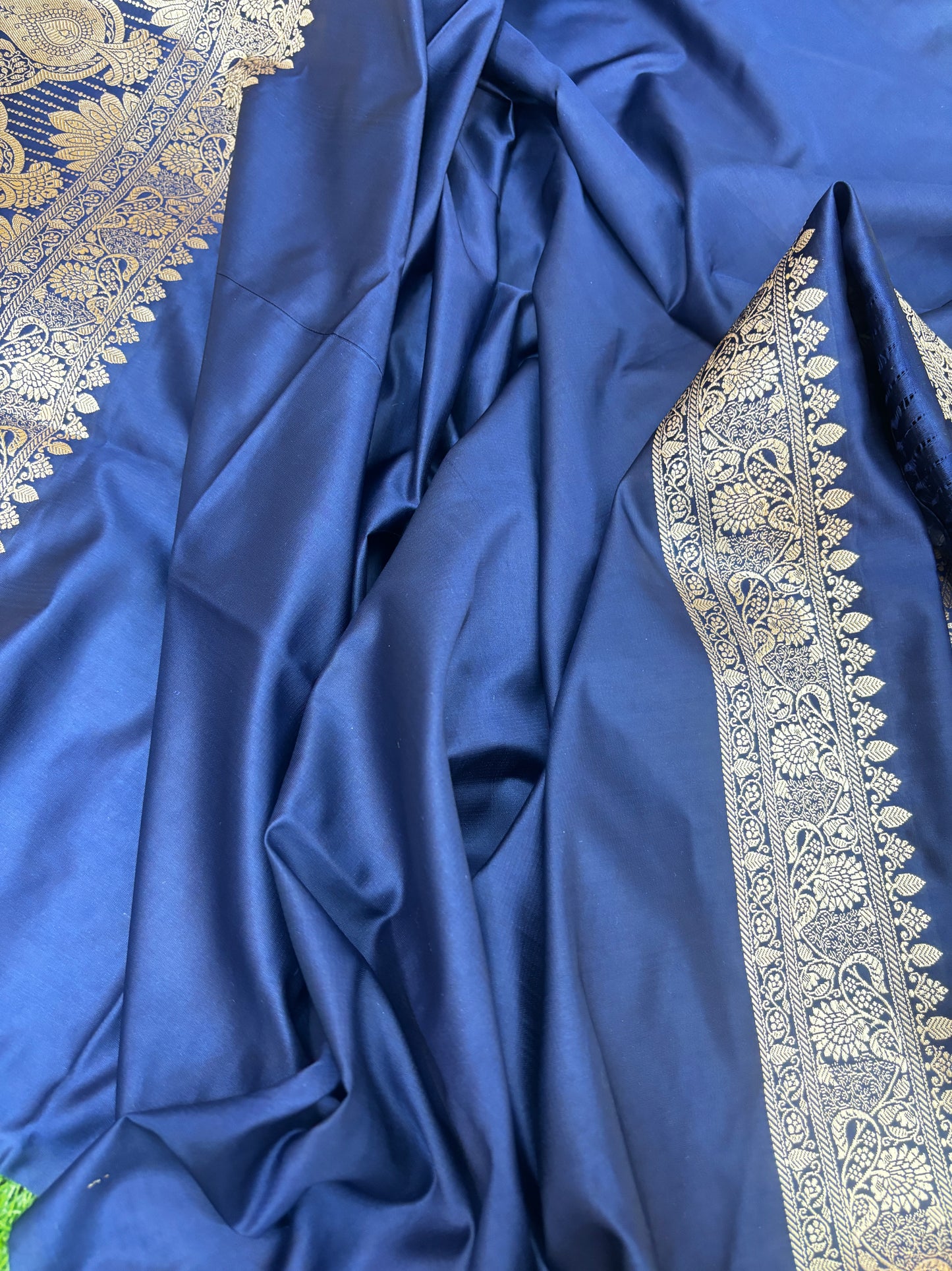 Navy Blue Semi Katan Silk Saree