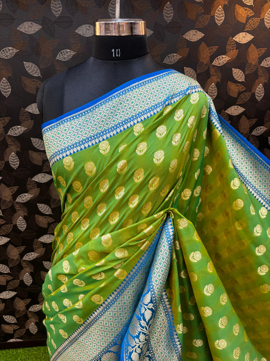 Mehndi Semi Katan Silk Banarasi Saree