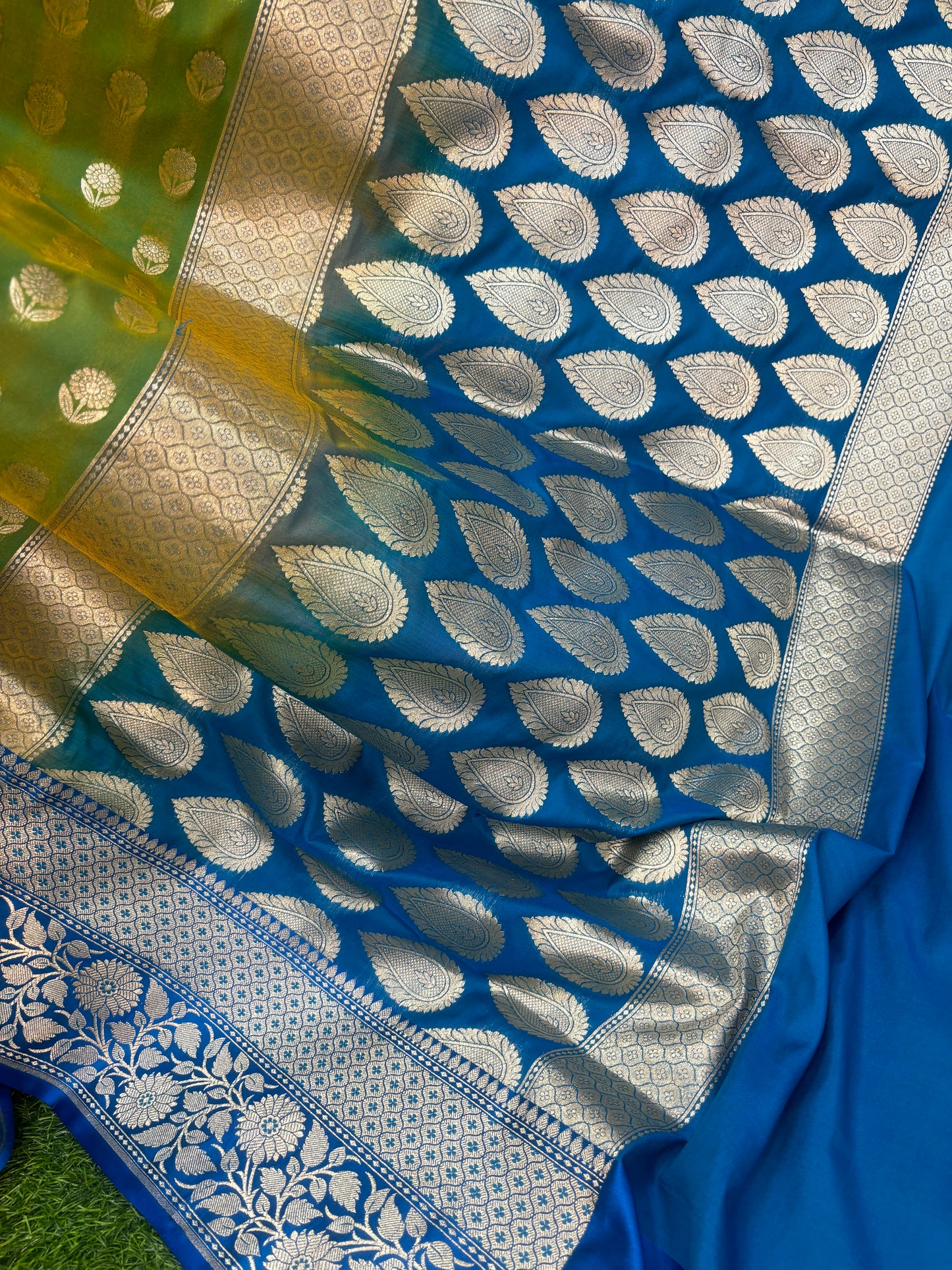 Mehndi Semi Katan Silk Banarasi Saree