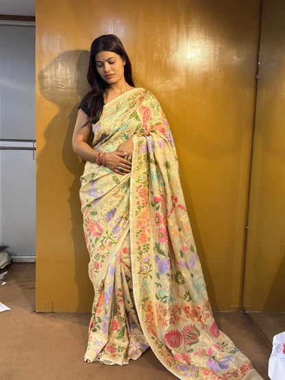 Pure Khaddi Georgette kingkkaf Banarasi Handloom Sari 