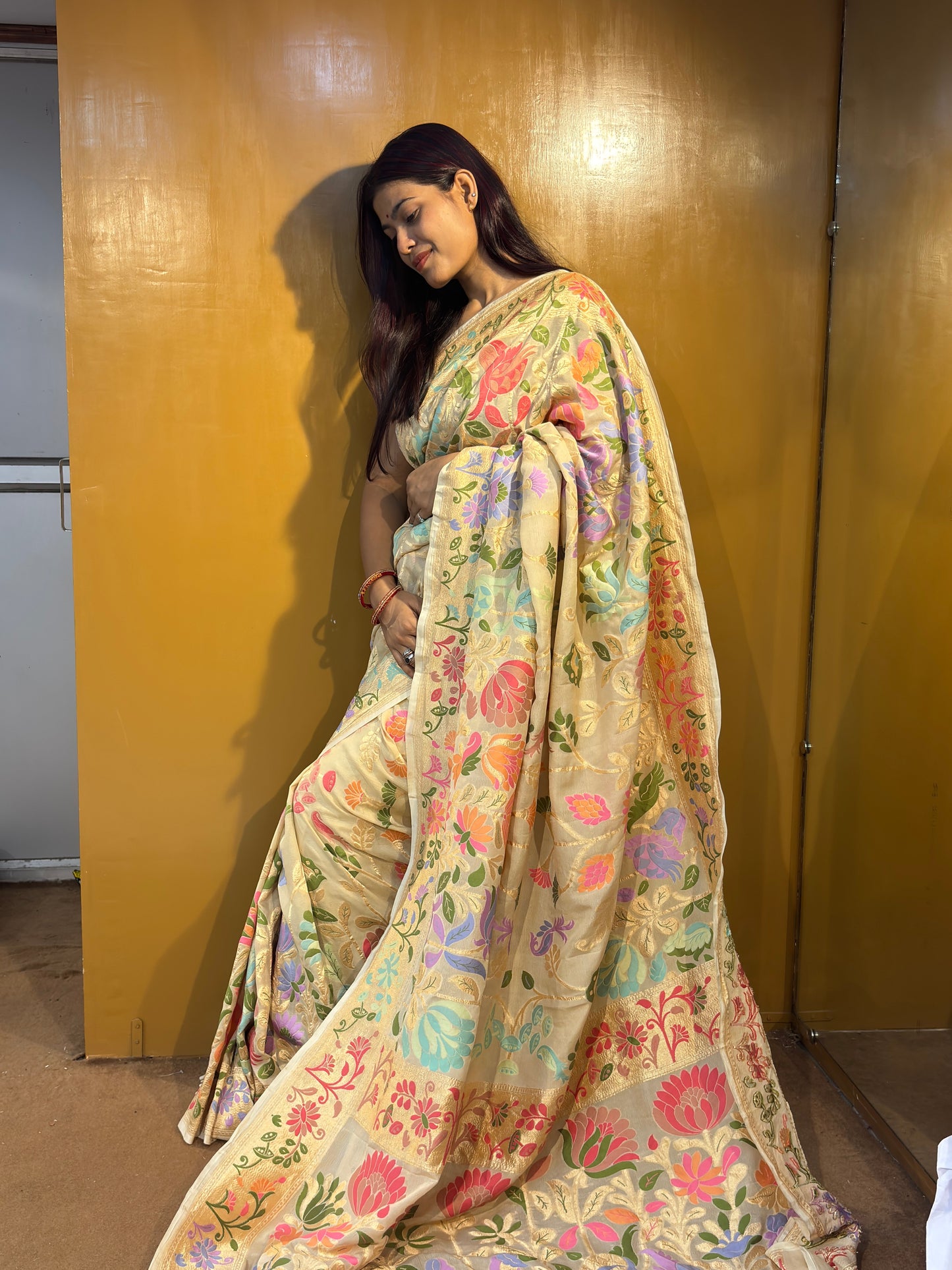 Pure Khaddi Georgette kingkkaf Banarasi Handloom Sari 