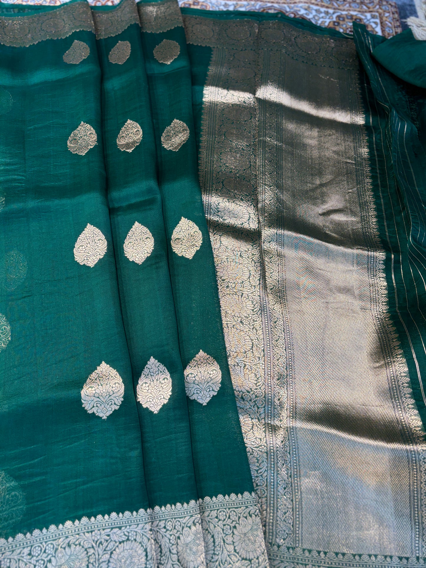 Rama Green Pure Kora Katan Kadhiyal Banaras Handloom Saree