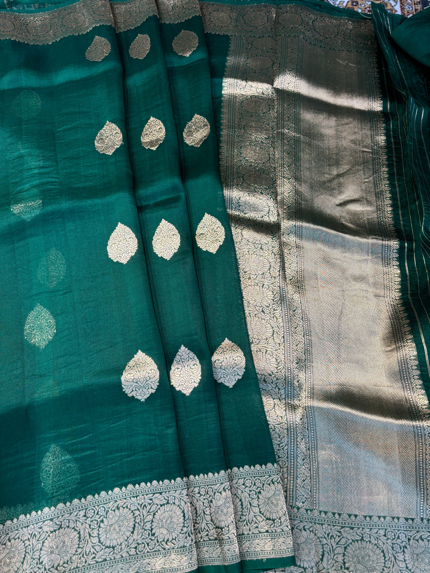 Rama Green Pure Kora Katan Kadhiyal Banaras Handloom Saree