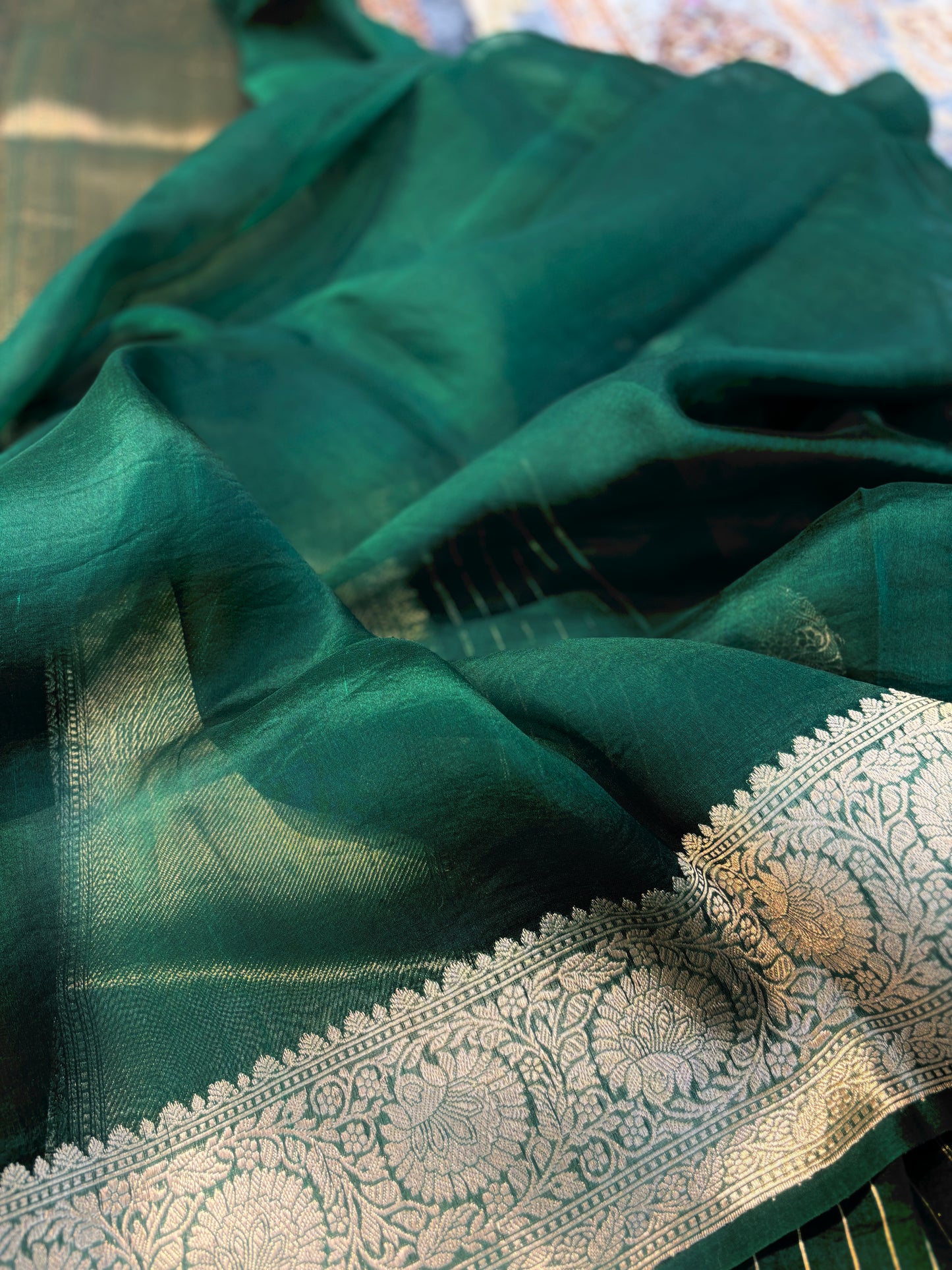 Rama Green Pure Kora Katan Kadhiyal Banaras Handloom Saree