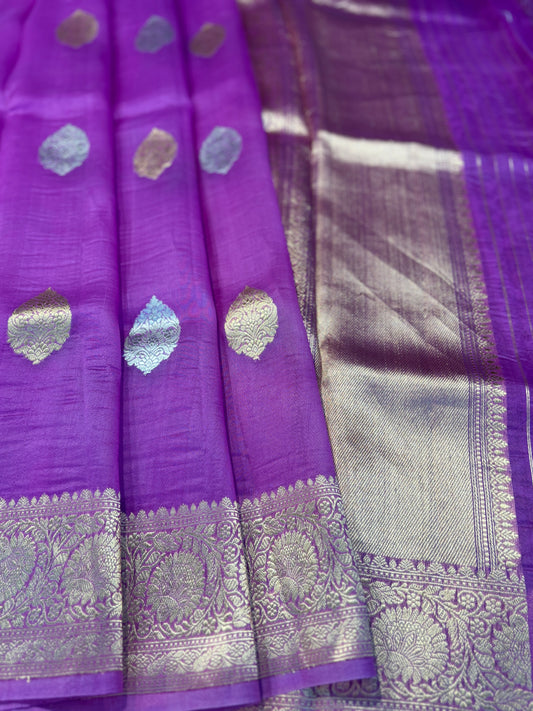 Levender Pure Kora Katan Kadhiyal Banaras Handloom Saree