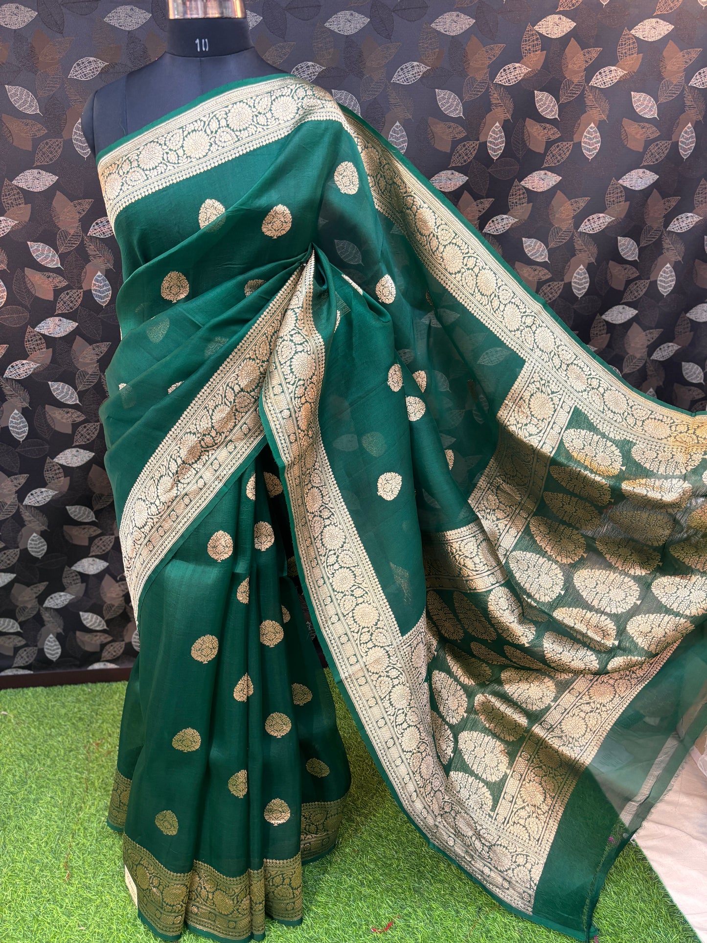 Rama Green Pure Kora Kadhiyal  Banarasi Handloom Saree