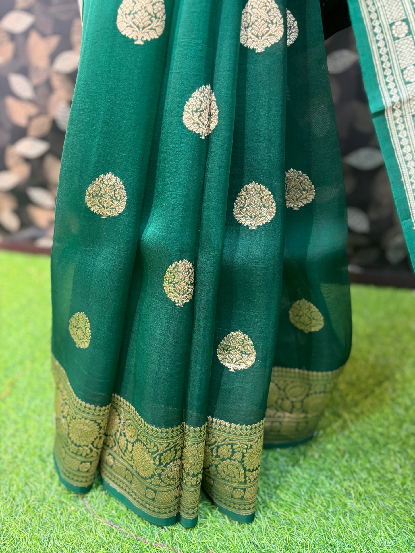 Rama Green Pure Kora Kadhiyal  Banarasi Handloom Saree