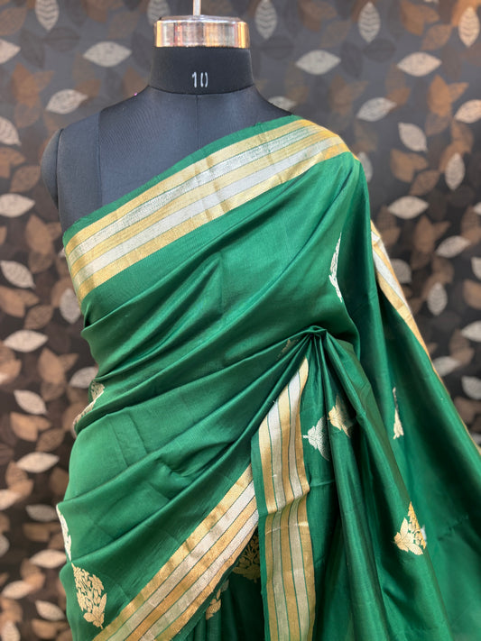 Rama Green Pure Raw Mango Banarasi Handloom Saree