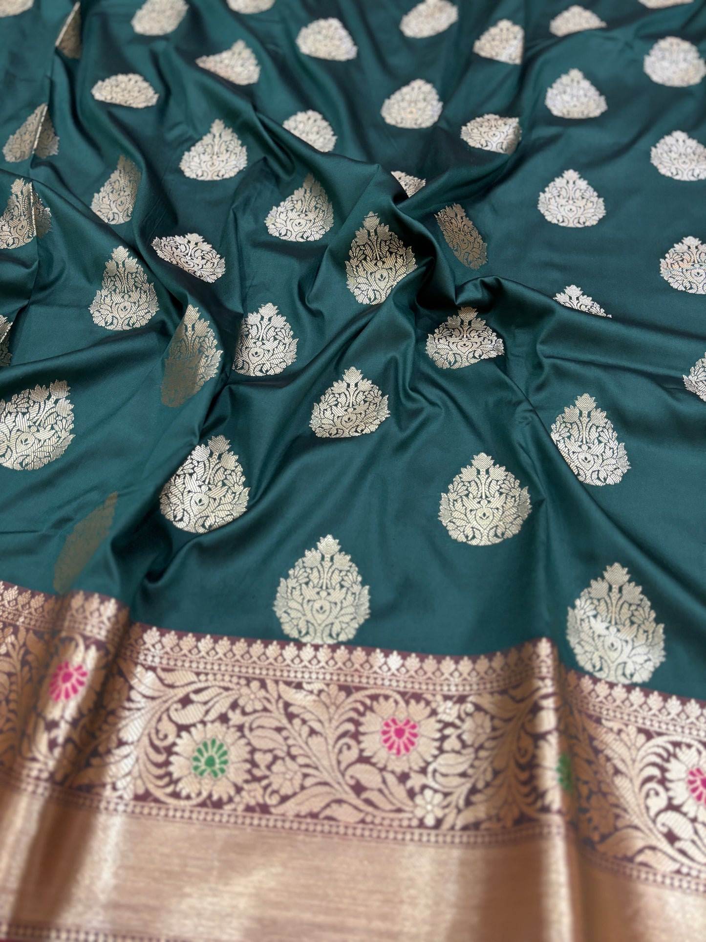 Rama Green Semi Katan Silk Banarasi Saree