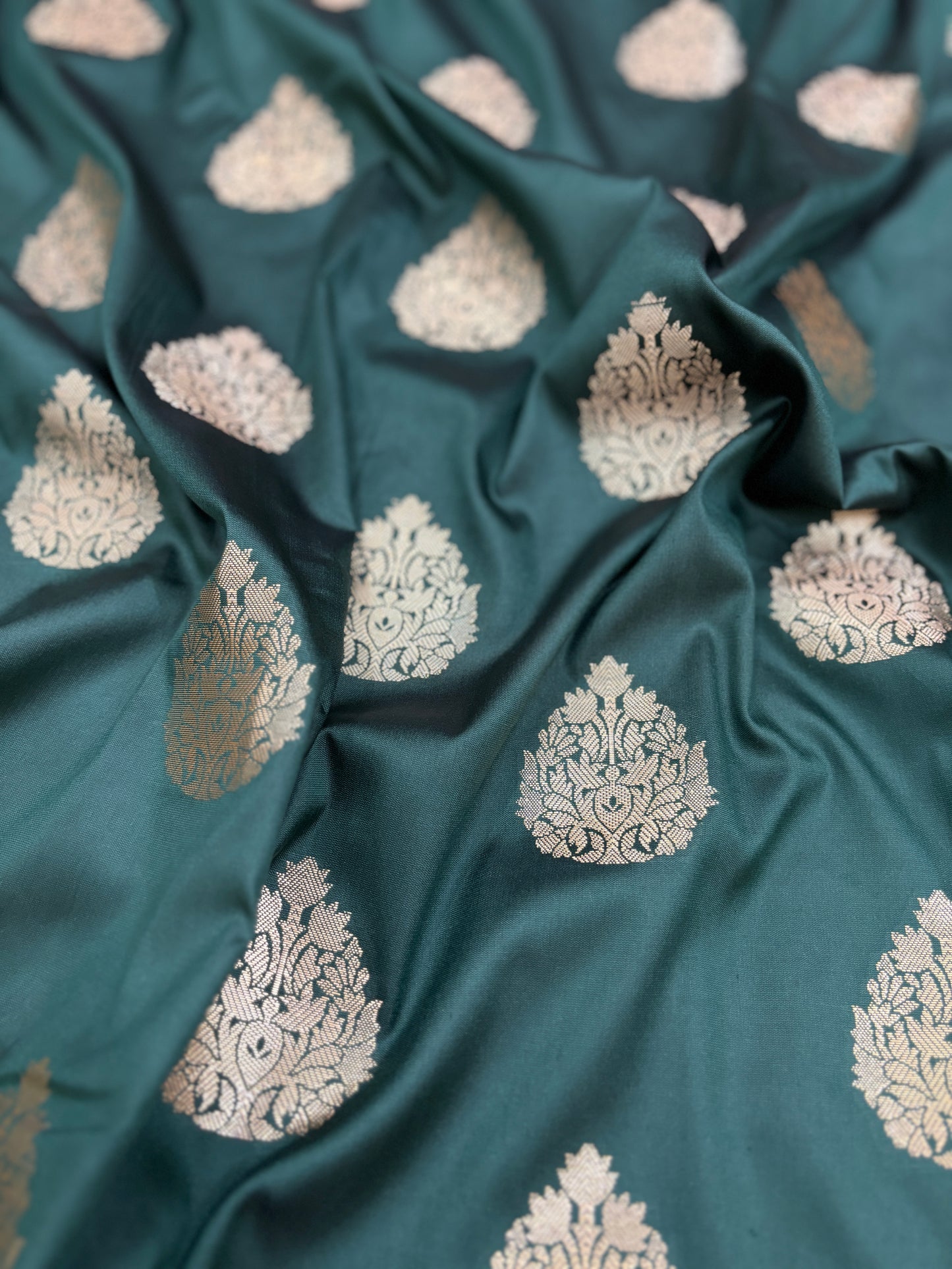 Rama Green Semi Katan Silk Banarasi Saree