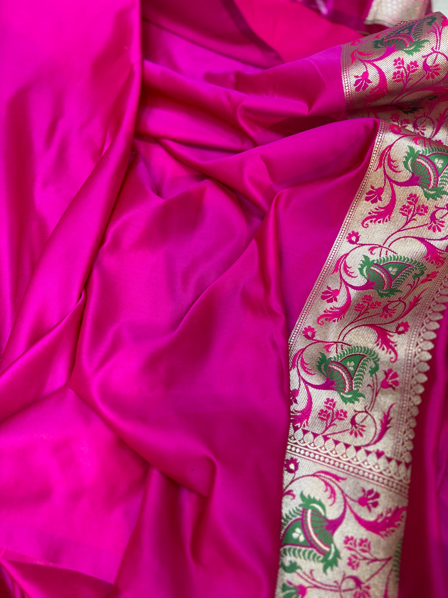 Blue Pink Paithani Border Semi Katan Silk