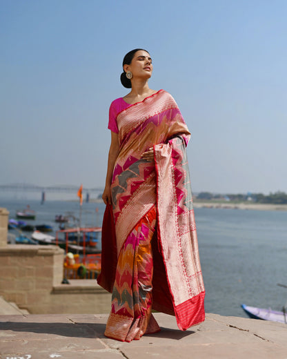 Pink Rungkaat Pure Katan Kadhiyal Banaras Handloom Saree - Rungkaat