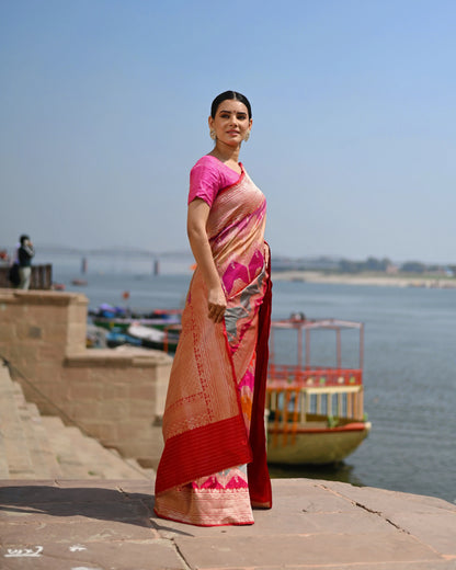 Pink Rungkaat Pure Katan Kadhiyal Banaras Handloom Saree - Rungkaat