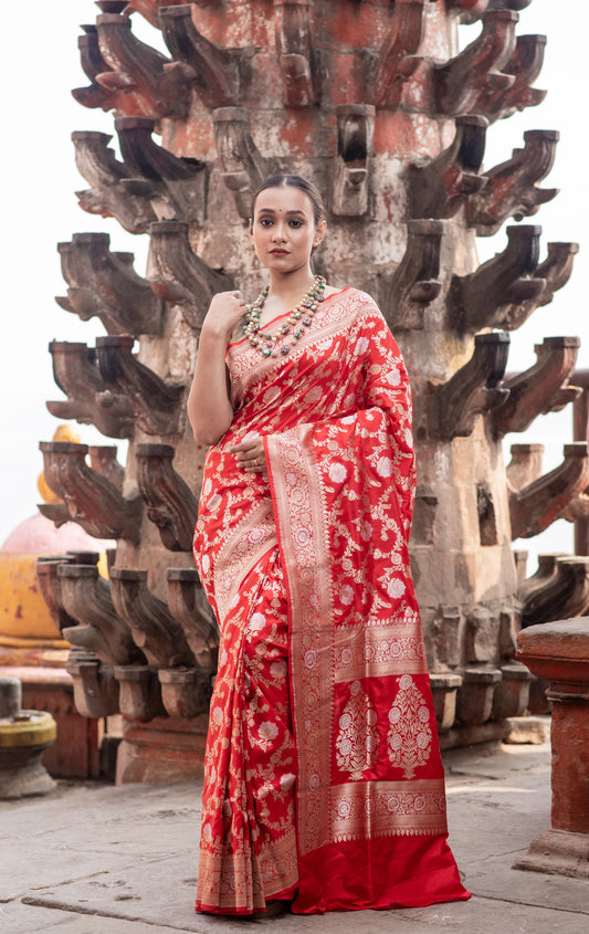 Pure Banarasi Katan Cutwork Meenakari Jangla Saree - Rungkaat