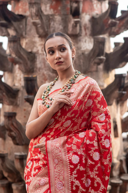 Pure Banarasi Katan Cutwork Meenakari Jangla Saree - Rungkaat