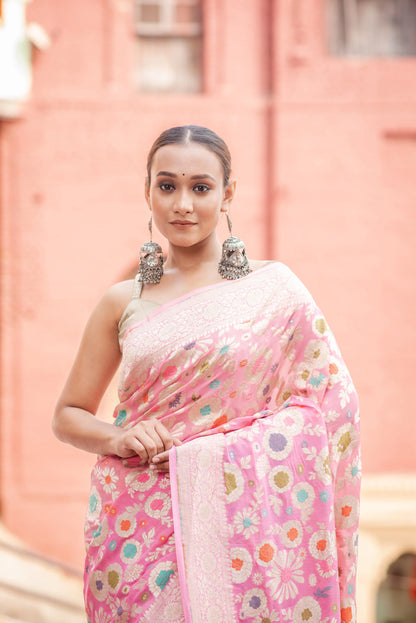 Pure Khaddi Georgette Meenakari Banaras Handloom Saree - Rungkaat