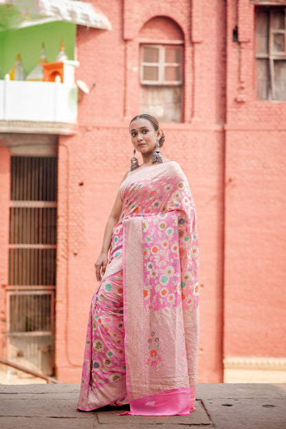 Pure Khaddi Georgette Meenakari Banaras Handloom Saree - Rungkaat