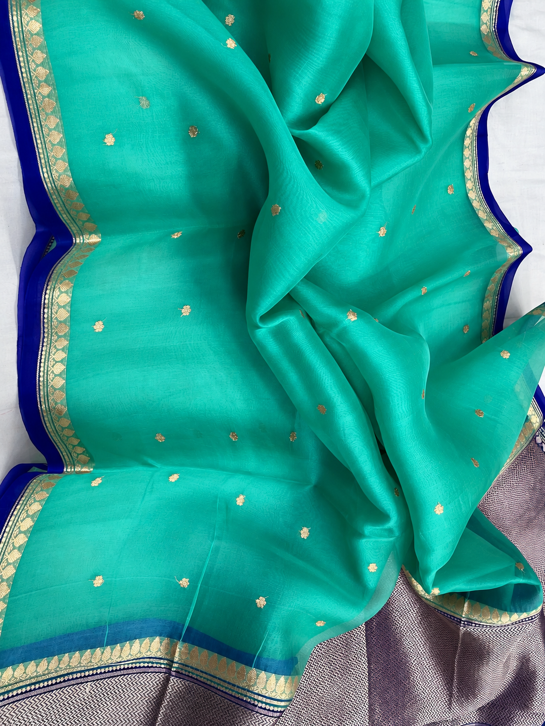 Sky Bleu Pure Kora Silk Kadhuwa Banaras Handloom Saree 