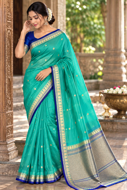 Sky Bleu Pure Kora Silk Kadhuwa Banaras Handloom Saree 