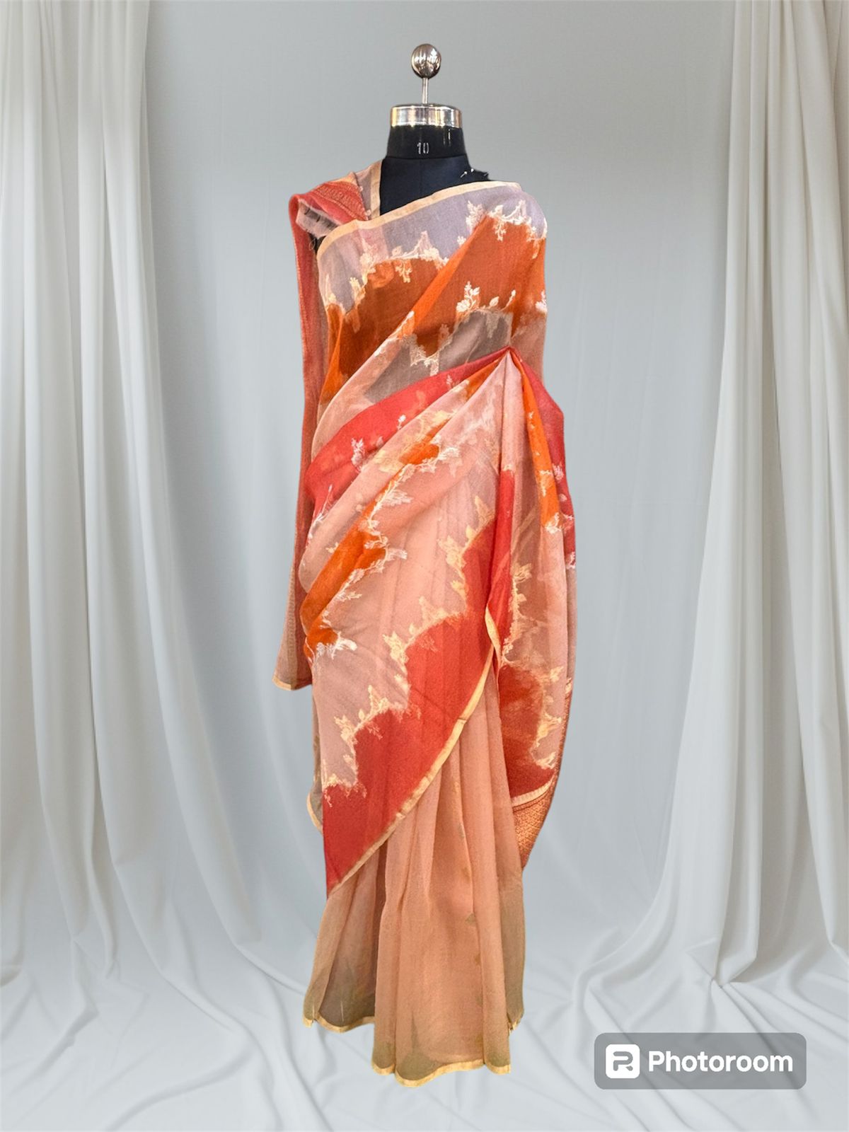 Peach Pure Kora Tissue Rungkaat Banarasi Handloom Saree