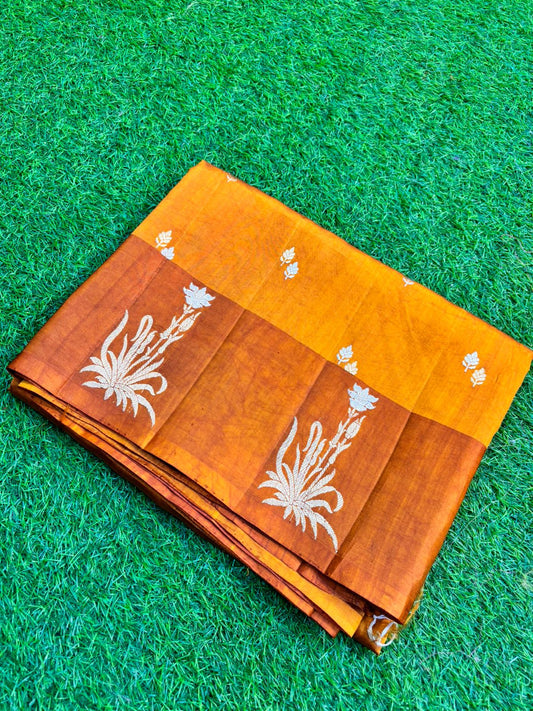 Mustard Yellow Raw Bango Banarasi Handloom Saree