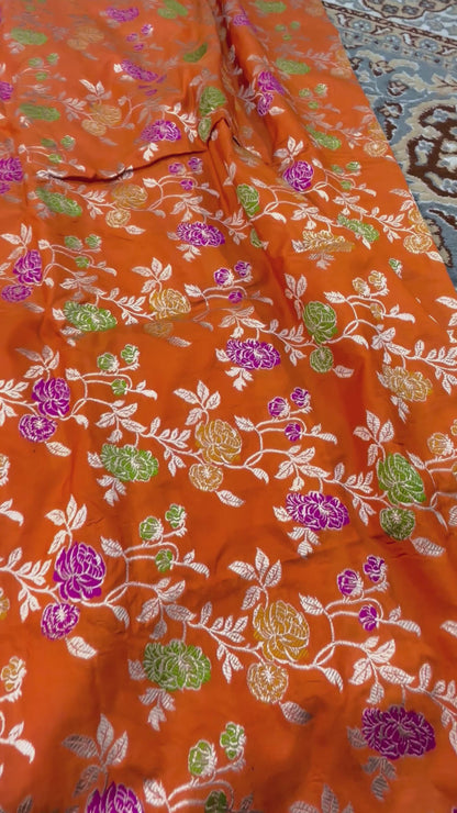 Orange Pure Katan Jangla Banarasi Handloom Saree