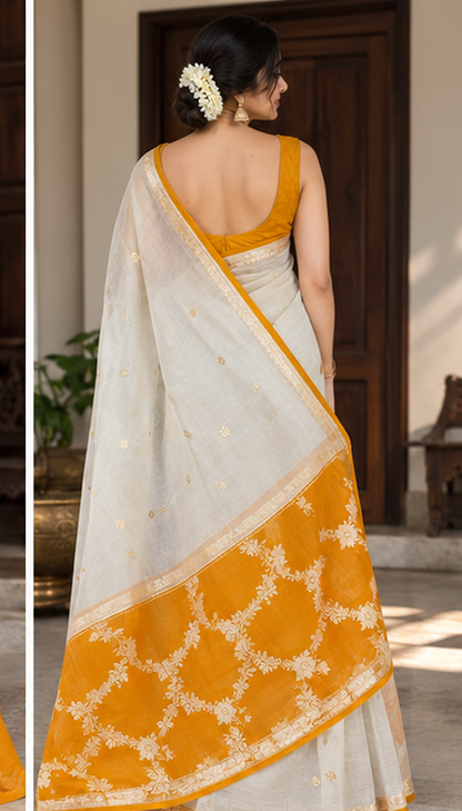 Pure Kora Silk Designer Kadhua Banarasi Handloom Saree 