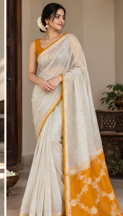 Pure Kora Silk Designer Kadhua Banarasi Handloom Saree 